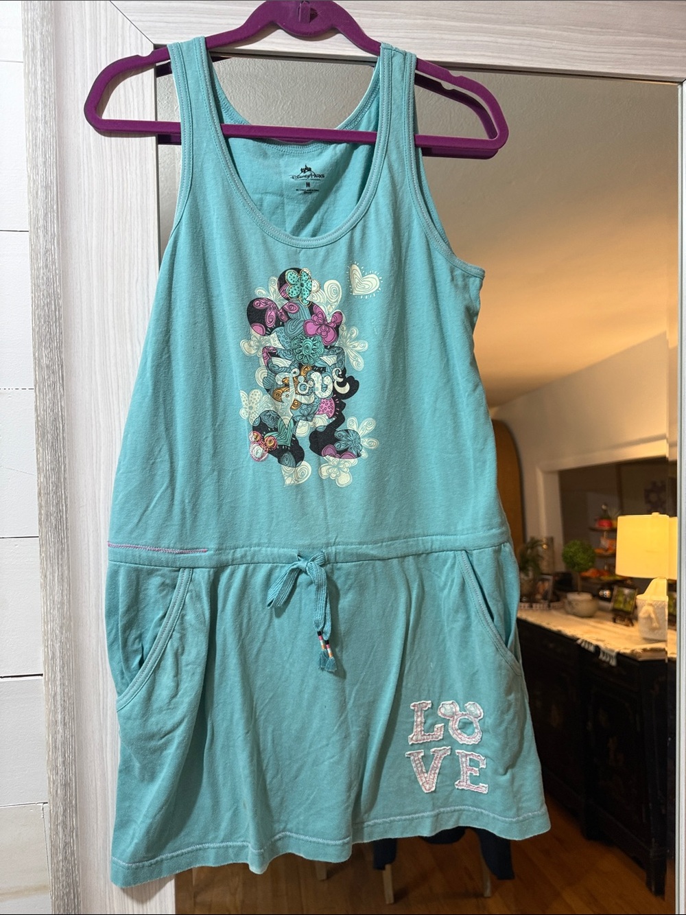 Disney Girls' Turquoise Sleeveless Romper with 'Love' Graphic